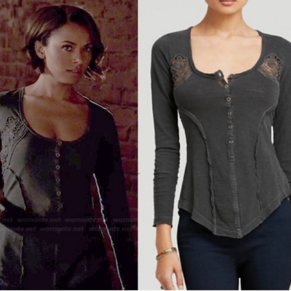 Free People Keepsake crochet inset henley top - Picture 3 of 13